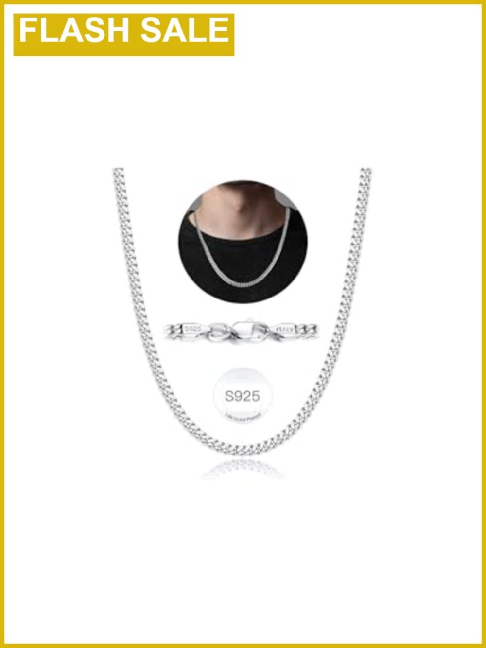 18K Gold Plated 925 Sterling Silver 4mm Cuban Link Men's Chain Necklace